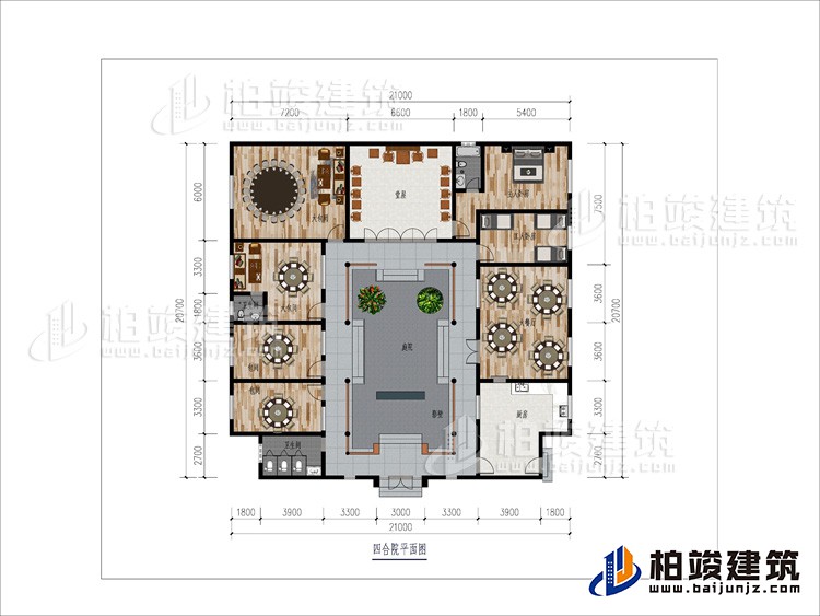 一层：大餐厅、2包间、2大餐厅、2内卫、堂屋、卧室、工人卧室、公卫、庭院、影壁墙